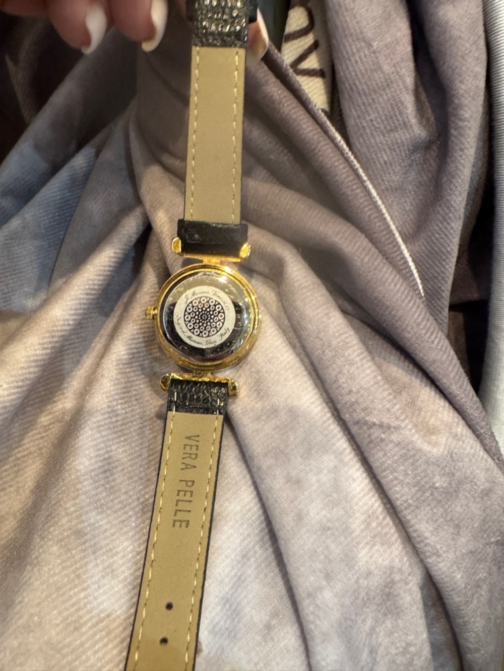 Murano Gold-Tone Case Watch with Black Leather Strap‎ new needs battery no box - Picture 6 of 7
